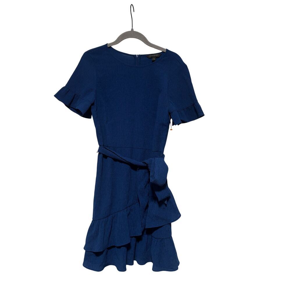 Banana Republic Women's Blue Ruffle Tie Waist Mini Dress Size 4 - Picture 2 of 8
